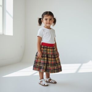 Skirt Girls 2 Long Multicolor Plaid Ruffle Tiered 100% Cotton Mom and Pop's Kids